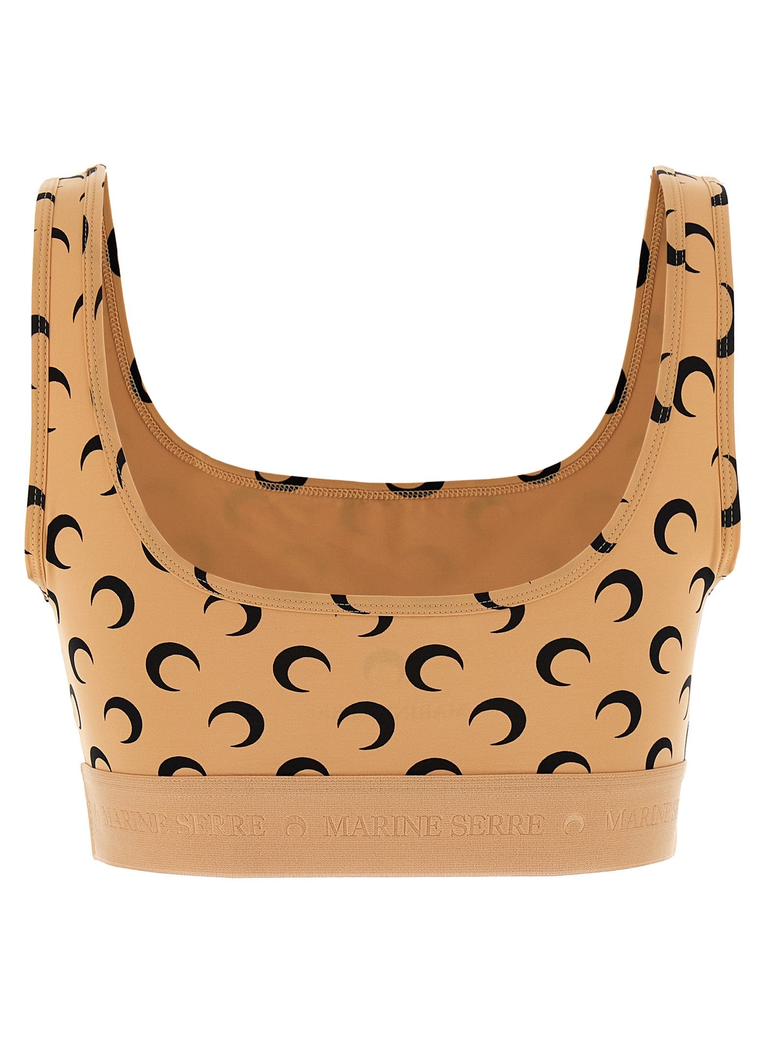 Marine Serre Moon Printed Jersey Cropped Top Beige