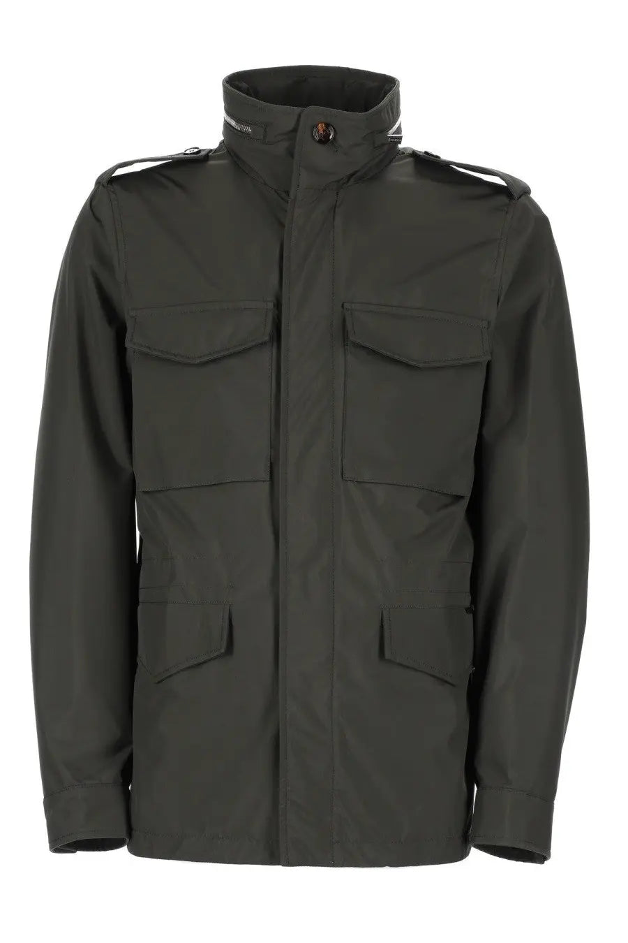 Moorer men’s giacca denver stp green dark olive military jacket with high collar and six flap pockets