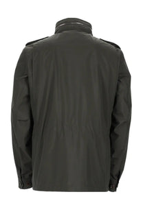 Moorer men’s giacca denver stp green dark olive green trench coat with high collar and shoulder epaulets