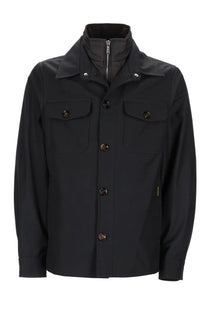 MooRER men’s giacca dulac grey black utility jacket with high collar front button closure and two chest pockets