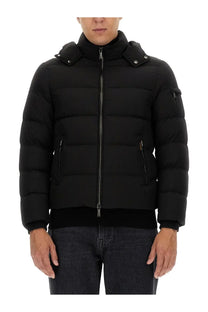 MooRER men’s black puffer jacket brett skt with hood quilted design and silver zippers for cold weather wear