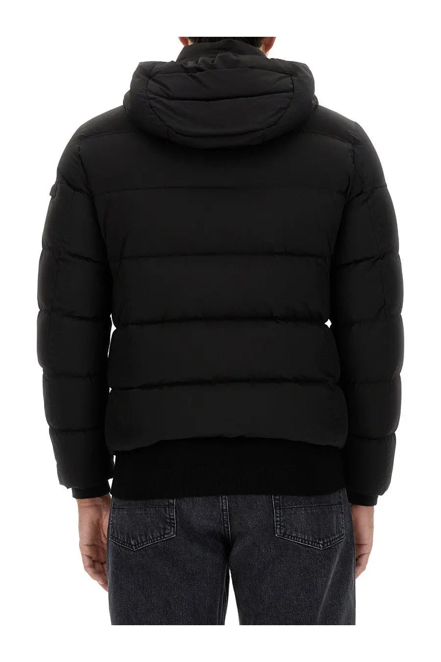 MooRER men’s black puffer jacket brett skt with quilted design and hood made for cold weather