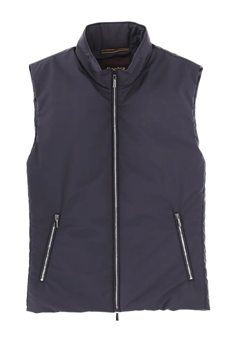MooRER men’s senio skt vest blue dark navy blue quilted sleeveless vest with high collar and silver zippers