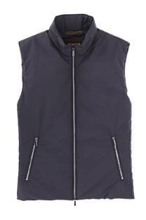 MooRER men’s senio skt vest blue dark navy blue quilted sleeveless vest with high collar and silver zippers