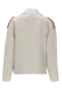 Beige mooRER women’s giacca viana white trench coat with structured shoulders and contrasting stitching