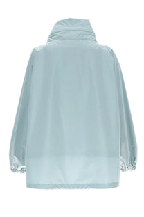 MooRER women’s jacket Lehua Stp blue light blue glossy nylon raincoat with high collar and elasticated cuffs