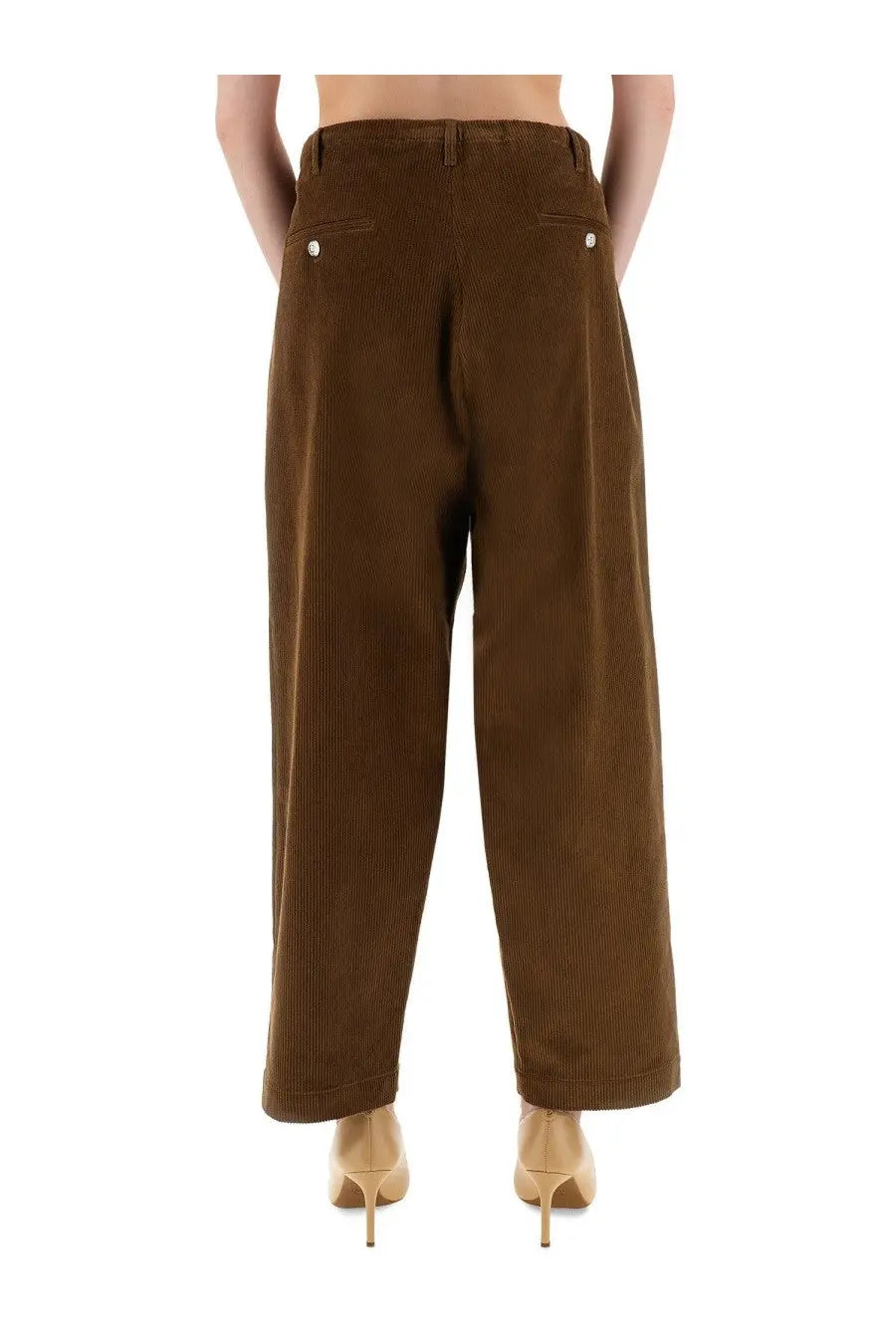 Moschino jeans women’s brown corduroy pants with wide-leg relaxed fit and subtle vertical ribbing