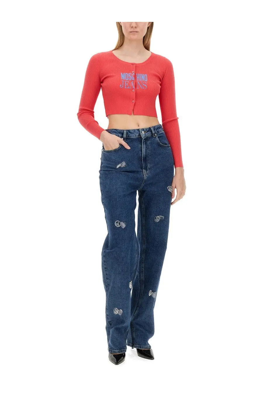 Moschino Jeans Women's Cropped Cardigan White, view 2
