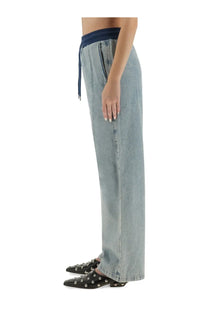 Light-wash denim trousers with navy elastic waistband and drawstring moschino jeans women’s denim blue