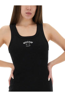 Moschino Jeans women’s black ribbed tank top with white embroidered logo made from comfortable fabric