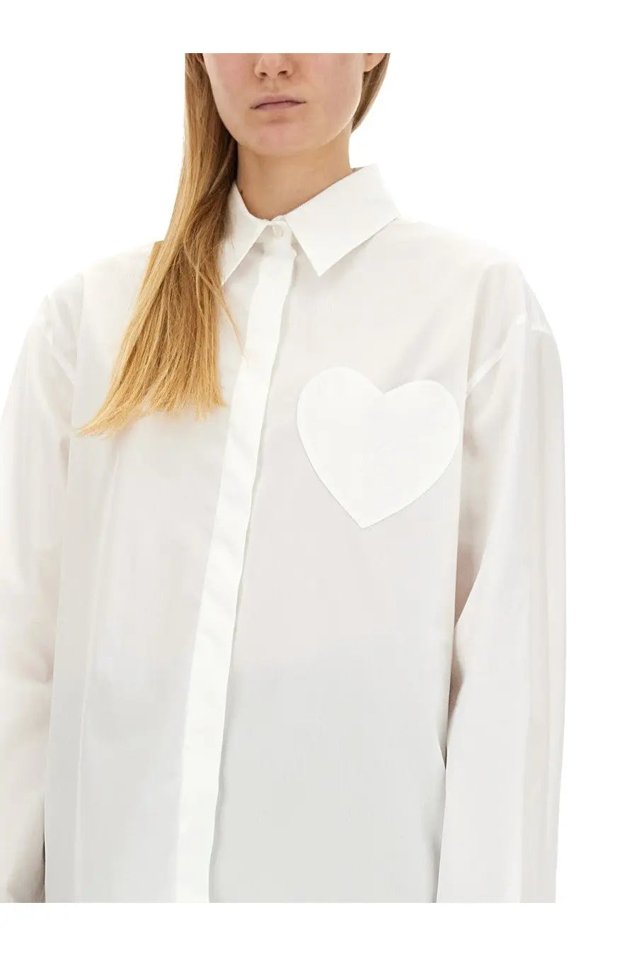 Moschino Jeans Women's Heart Patch Shirt White, view 4