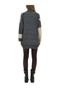 Moschino Jeans women’s grey knit dress with beige and gray contrasting sleeve panels inlaid design