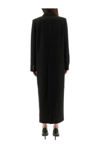 Moschino jeans women’s long tailored coat in black wool with structured silhouette and three-button cuffs