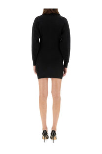 Moschino Jeans women’s black long-sleeved knit mini dress with high neckline front view