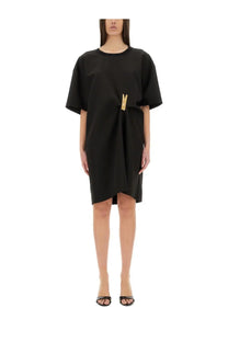 Moschino Jeans women’s black oversized t-shirt dress with gold clothespin detail at the waist