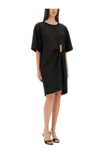 Moschino Jeans women’s black oversized t-shirt dress with gold-tone logo clasp at the waist for urban wear