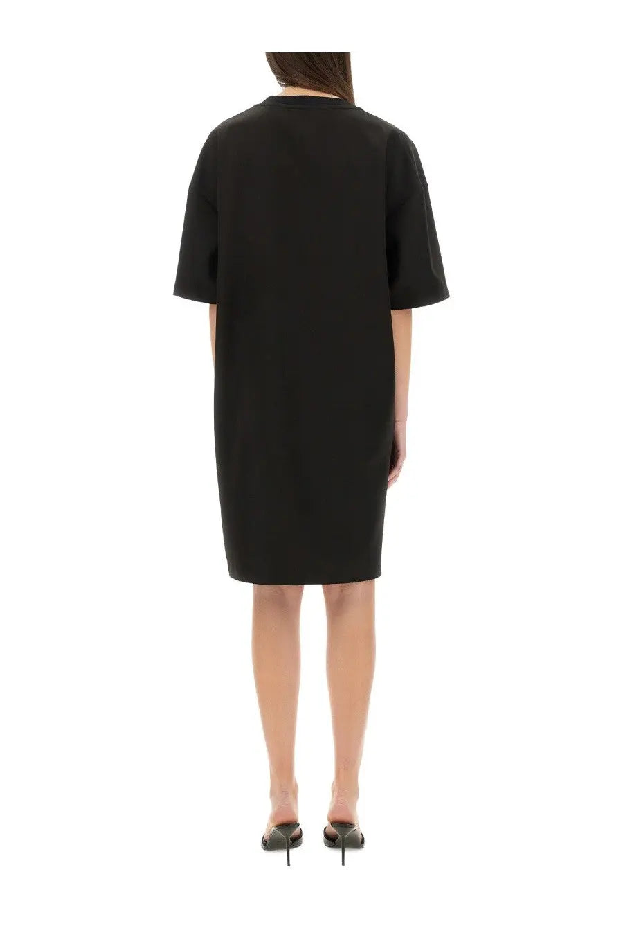 Moschino jeans women’s urban black oversized t-shirt dress with relaxed fit and short sleeves