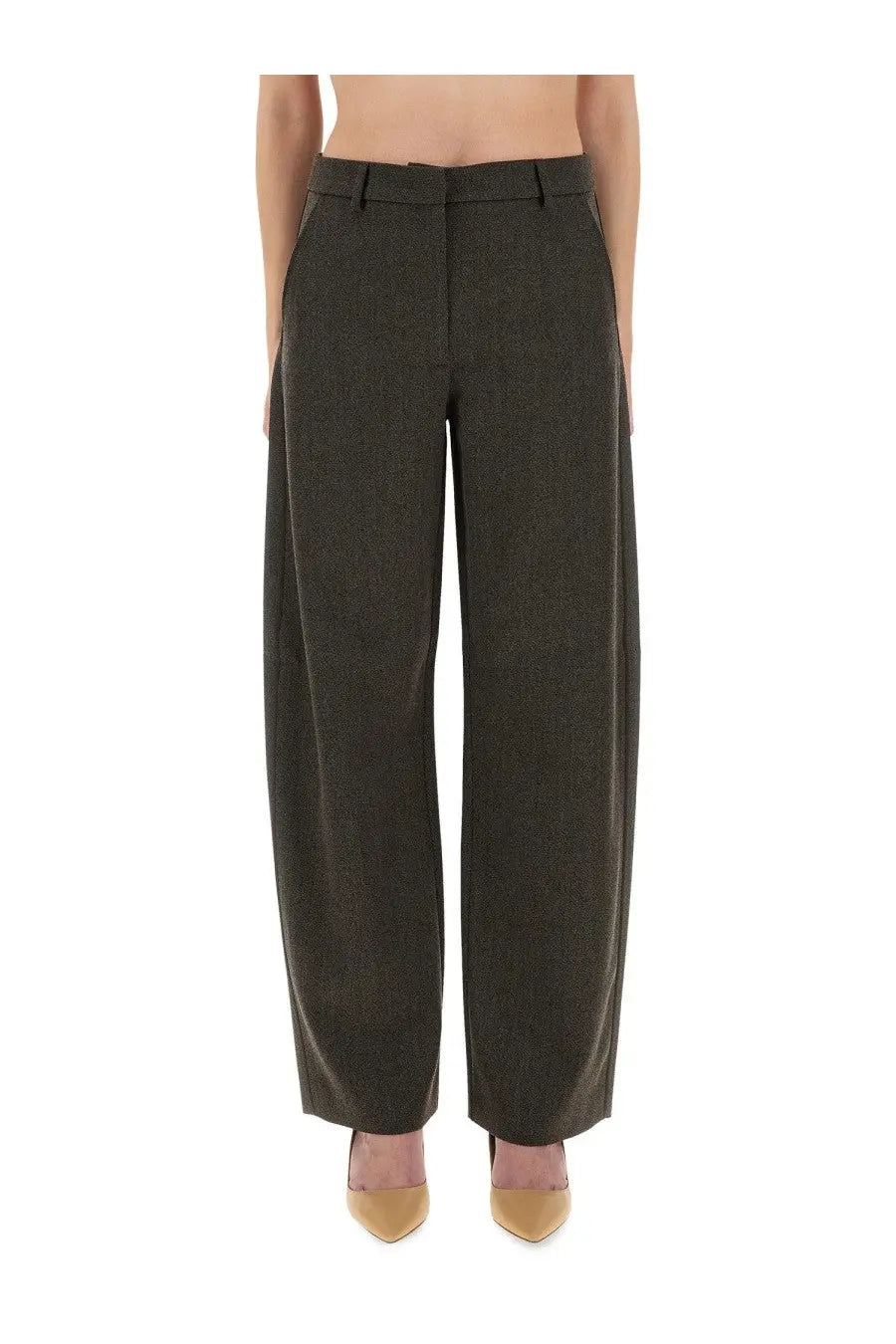 Olive green tailored wide-leg trousers with subtle texture from moschino jeans womens wide leg pants grey collection