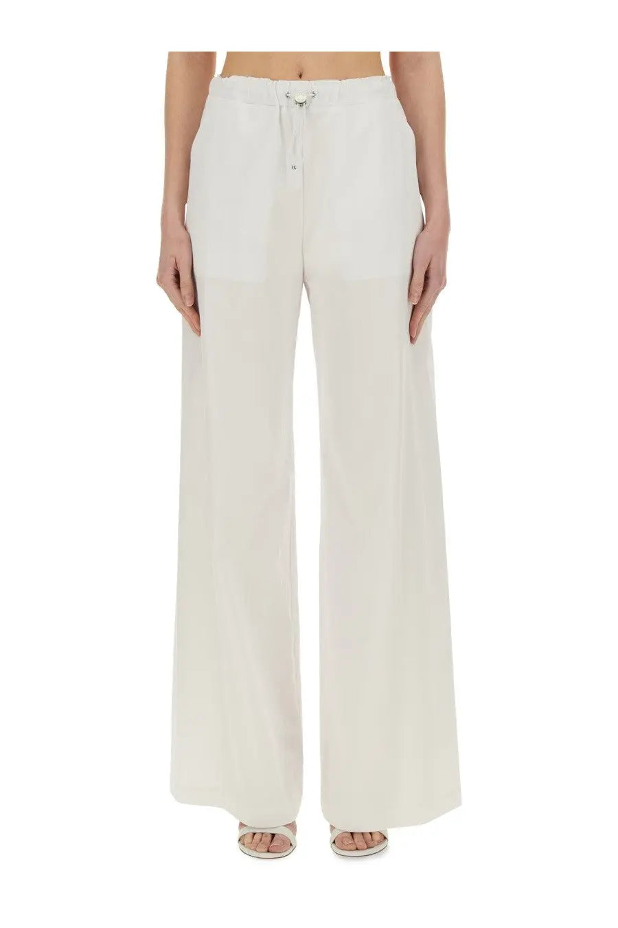 Moschino Jeans women’s white wide-leg trousers with drawstring waistband and subtle front pockets