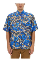 Moschino Men's Blue Flowers Allover Print Shirt Multicolor
