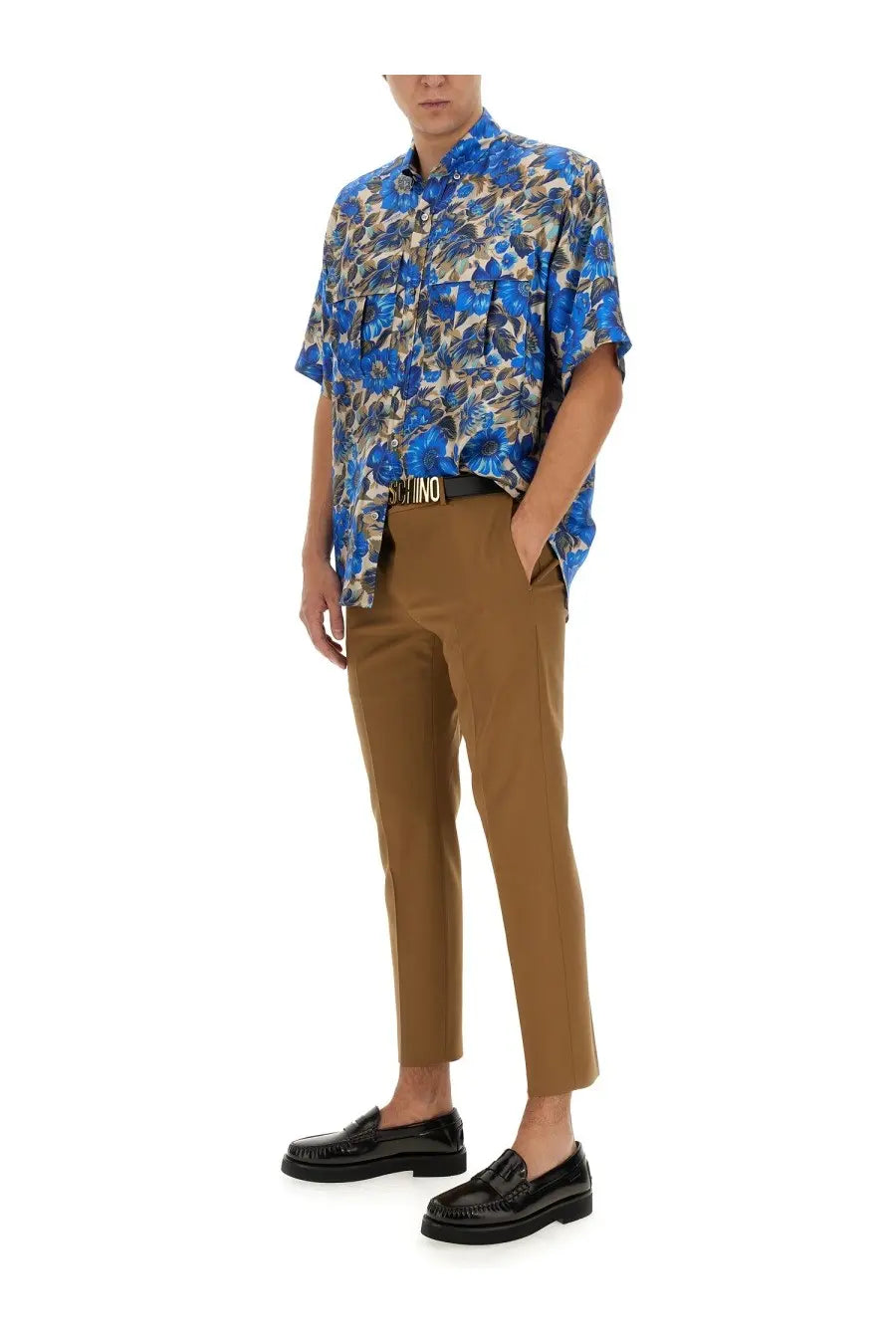 Moschino Men's Blue Flowers Allover Print Shirt Multicolor, view 2