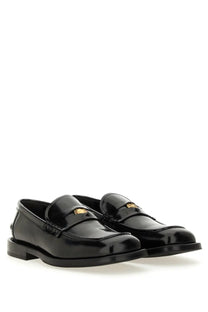 Moschino men’s moccasin Berlin black black patent leather loafers with gold-tone Medusa head logo on top