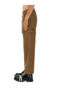 Moschino men’s tricot tan cargo pants with multiple pockets and a straight-leg cut in brown fabric