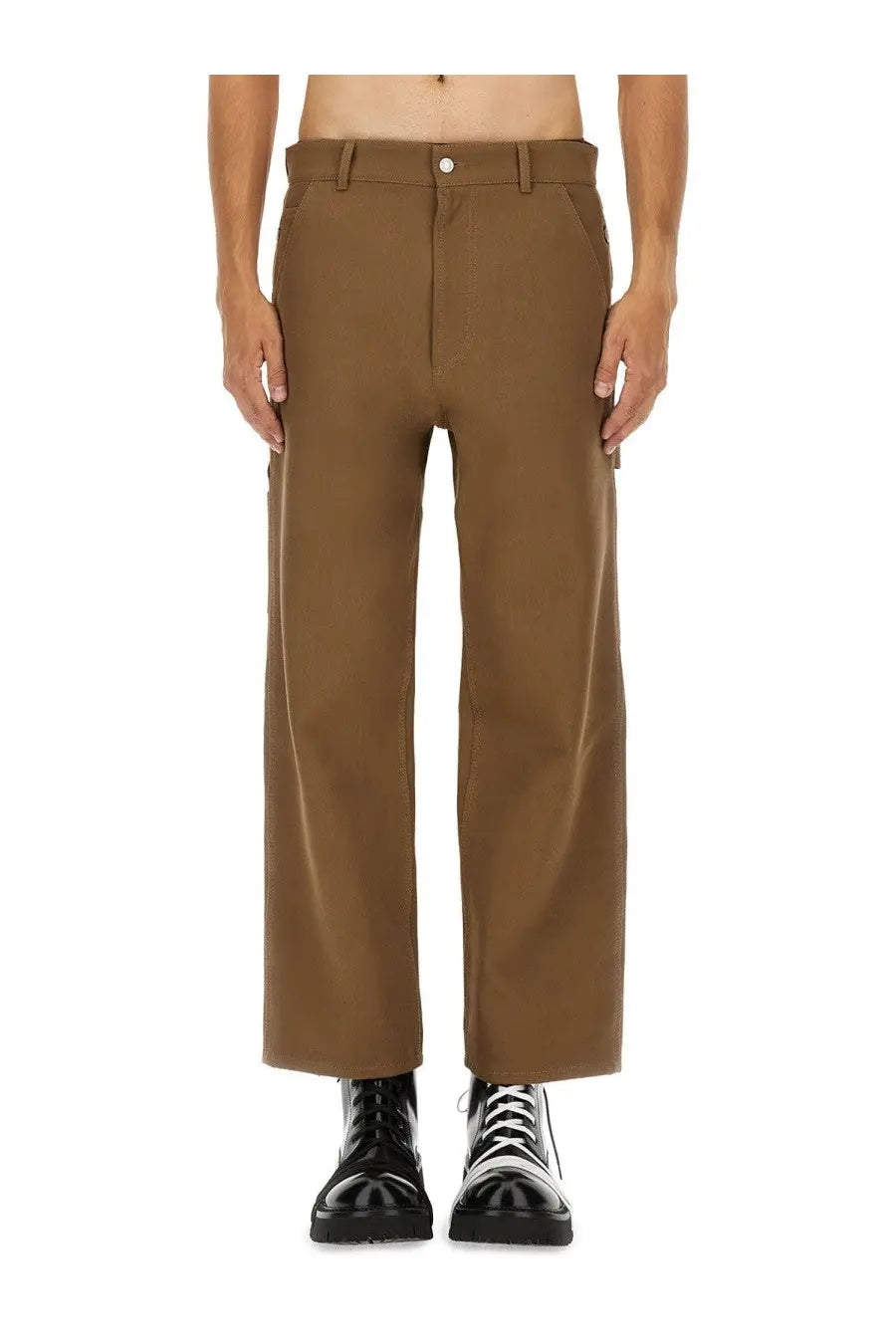 Moschino men’s tricot brown wide-leg trousers with a clean tailored fit and subtle stitching details