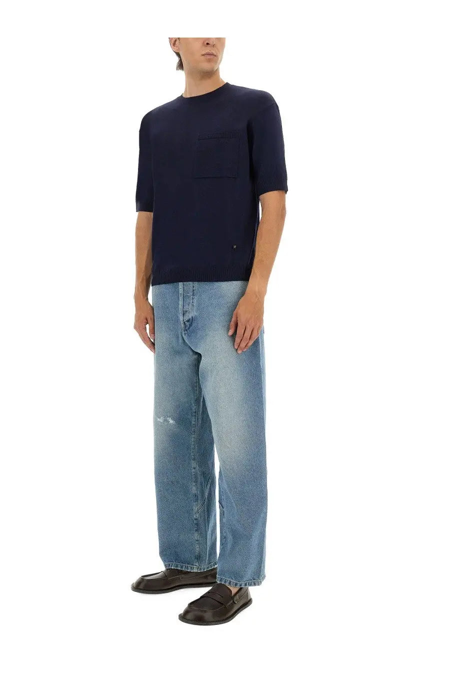 Moschino Men's Wool and Silk Sweater Blue, view 2