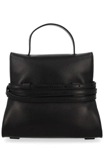 Moschino women’s borsa tie me small black leather handbag with structured rectangular shape and top handle