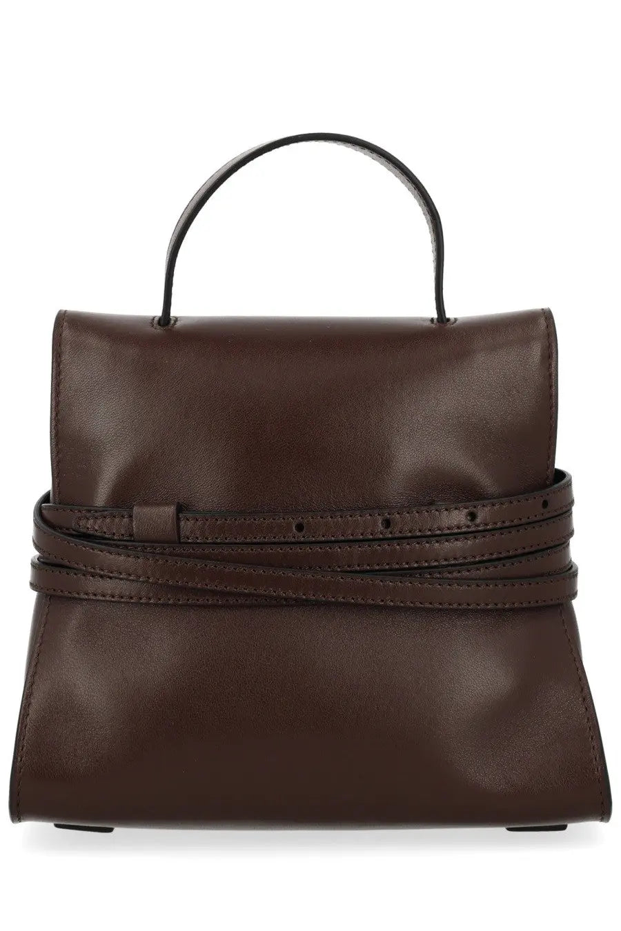 Moschino women’s borsa tie me small brown leather handbag with top handle and dual horizontal straps