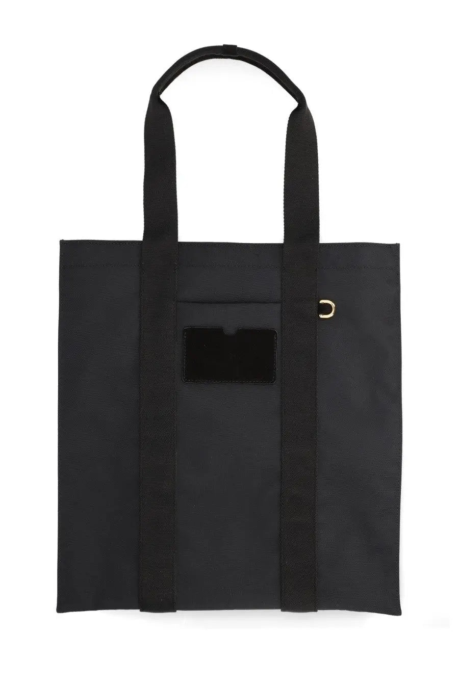 Moschino womens black canvas tote bag with sturdy handles and gold tone metal clasp for everyday use