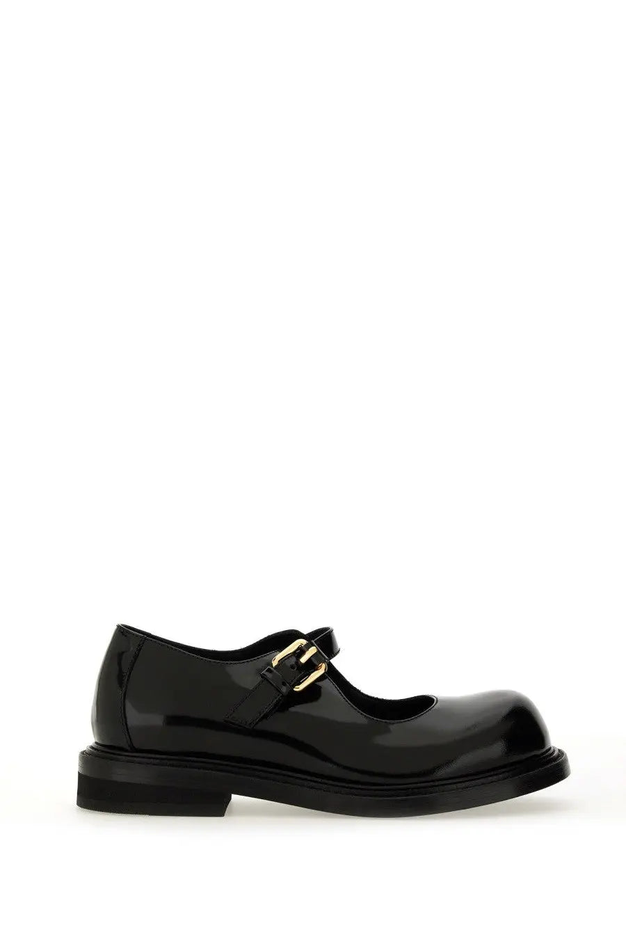 Moschino womens mary jane olivia black patent leather shoe with gold tone buckle and chunky sole