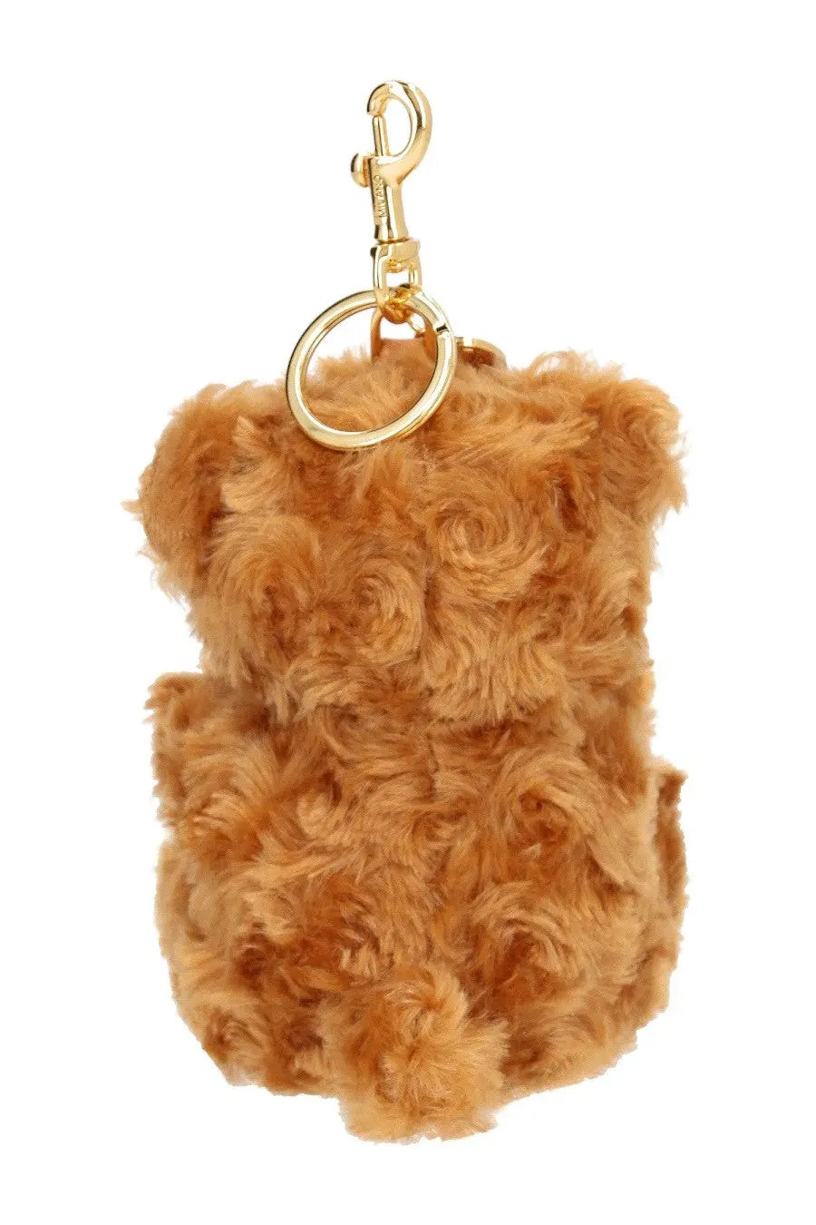 Moschino women’s portachiavi teddy bear brown plush keychain with gold-tone metal clasp and ring