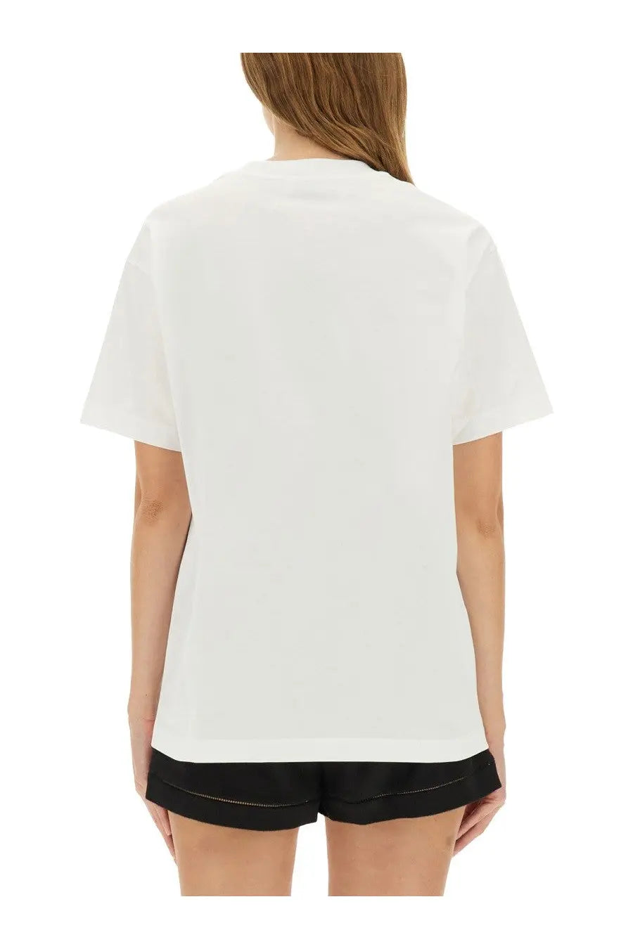 Moschino women’s white cotton t-shirt with relaxed fit and short sleeves