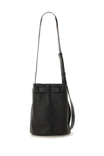Moschino women’s tie me bucket bag in black leather with adjustable strap and buckle closure