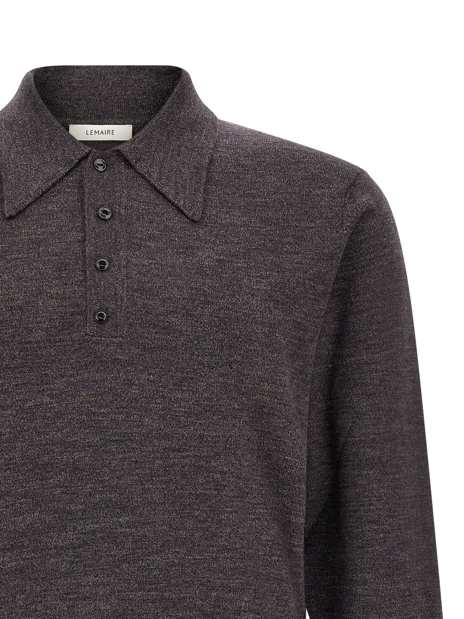 Lemaire Mouliné Wool Polo Shirt Brown