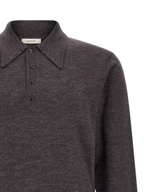 Lemaire Mouliné Wool Polo Shirt Brown