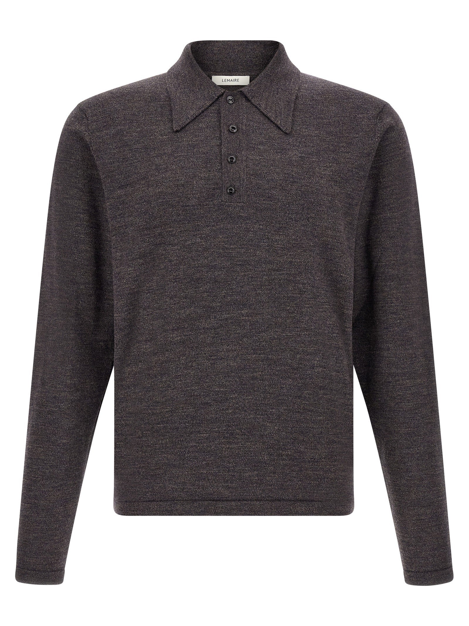 Lemaire Mouliné Wool Polo Shirt Brown