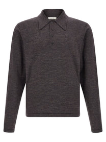 Lemaire Mouliné Wool Polo Shirt Brown