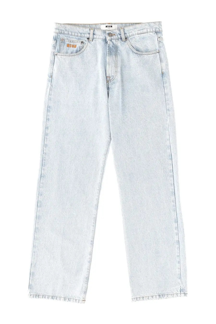 Msgm men’s light-wash denim jeans blue with straight-leg cut subtle fading and m50 label on waistband