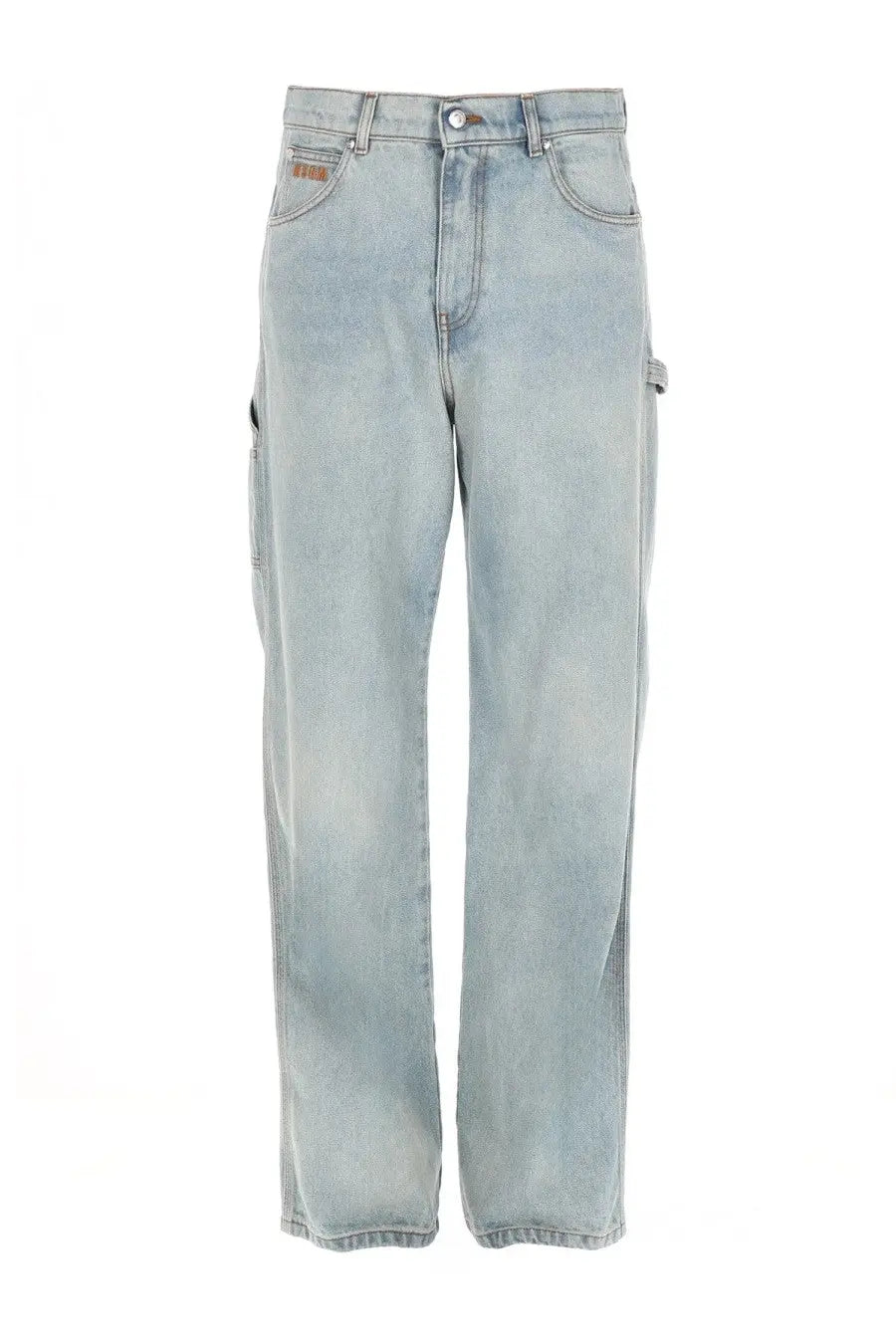 Msgm men’s light-wash denim jeans with a relaxed straight-leg cut and cargo pockets in con blue color