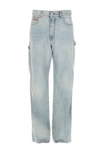 Msgm men’s light-wash denim jeans with a relaxed straight-leg cut and cargo pockets in con blue color