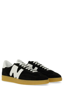 Msgm men’s retro sneaker black black suede with bold white n logo gum rubber soles and white laces