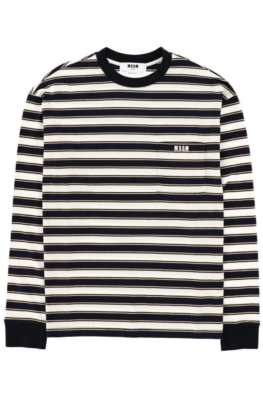 Msgm men’s shirt con multicolor black and white striped long-sleeve tee with chest pocket and mschf logo