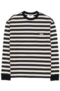 Msgm men’s shirt con multicolor black and white striped long-sleeve tee with chest pocket and mschf logo