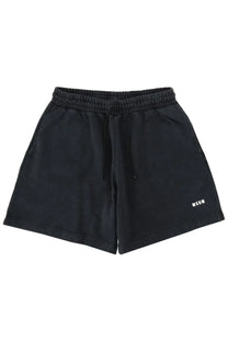 Black msgm mens shorts con grey with elastic waistband drawstring and subtle white logo on lower right leg