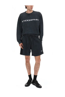 Msgm men’s dark gray long-sleeved sweatshirt with white endorphin print on chest in con grey color
