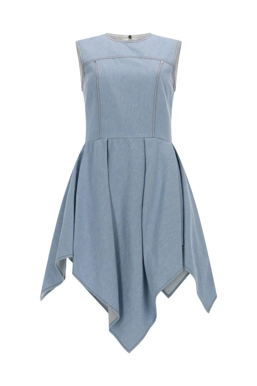 Msgm women’s abito in denim with asymmetrical flared skirt and structured bodice in light blue sleeveless design