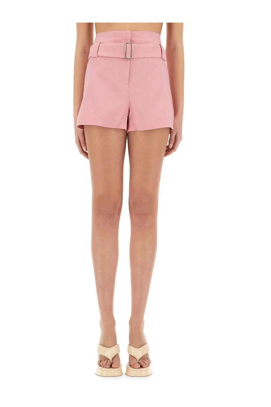 Msgm women’s belted shorts in pink high-waisted design with matching belt and silver buckle for stylish wear